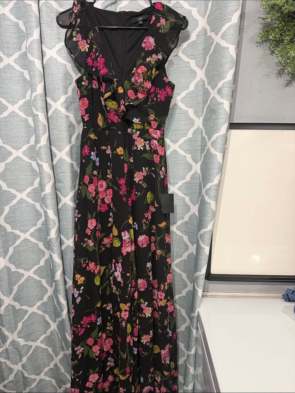 Lulu's Black Jumpsuit with Pink Floral Print